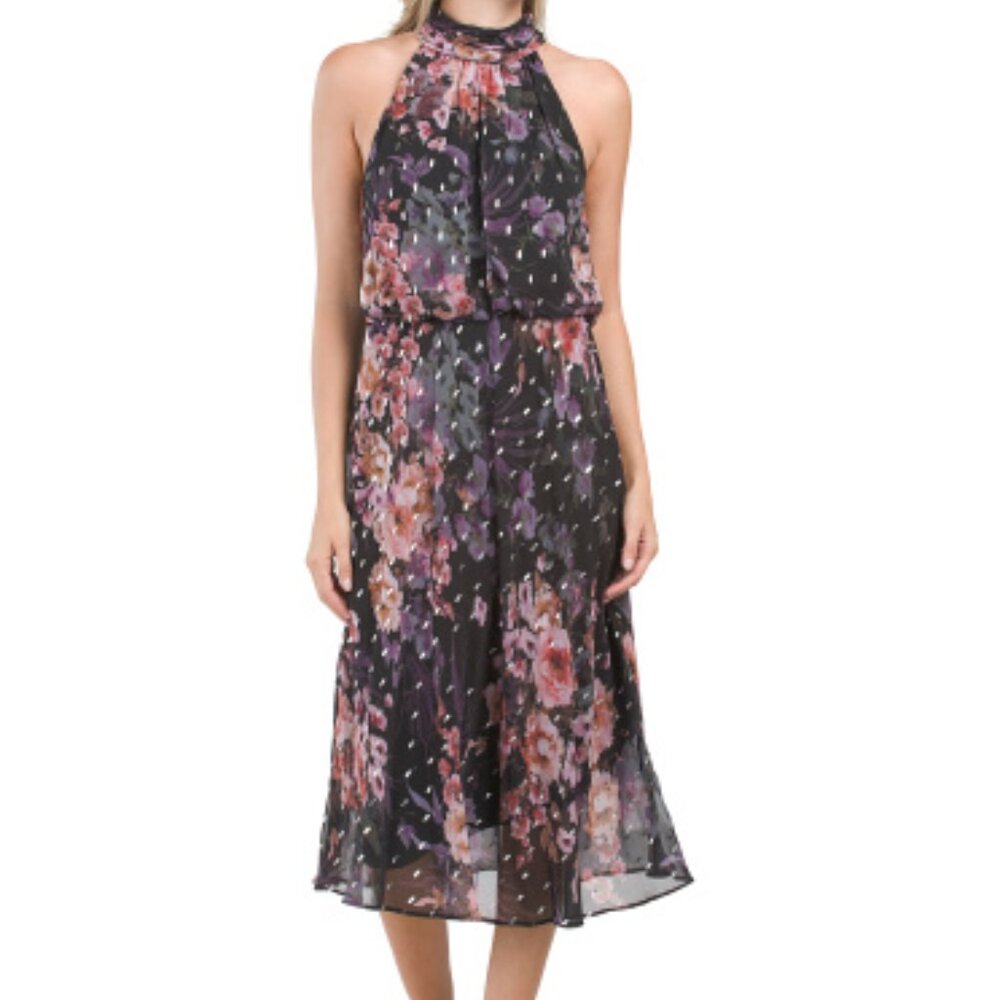 NWT - Floral Print Chiffon Blouson Halter Dress